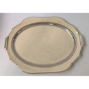 Leigh Potters Astoria Serving Platter Vintage Art Deco Cream Silver Trim 15.5"